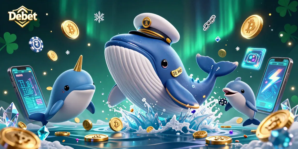 Bet on Debet with dynamic casino characters and glowing crypto coins in a vibrant 3D illustration.