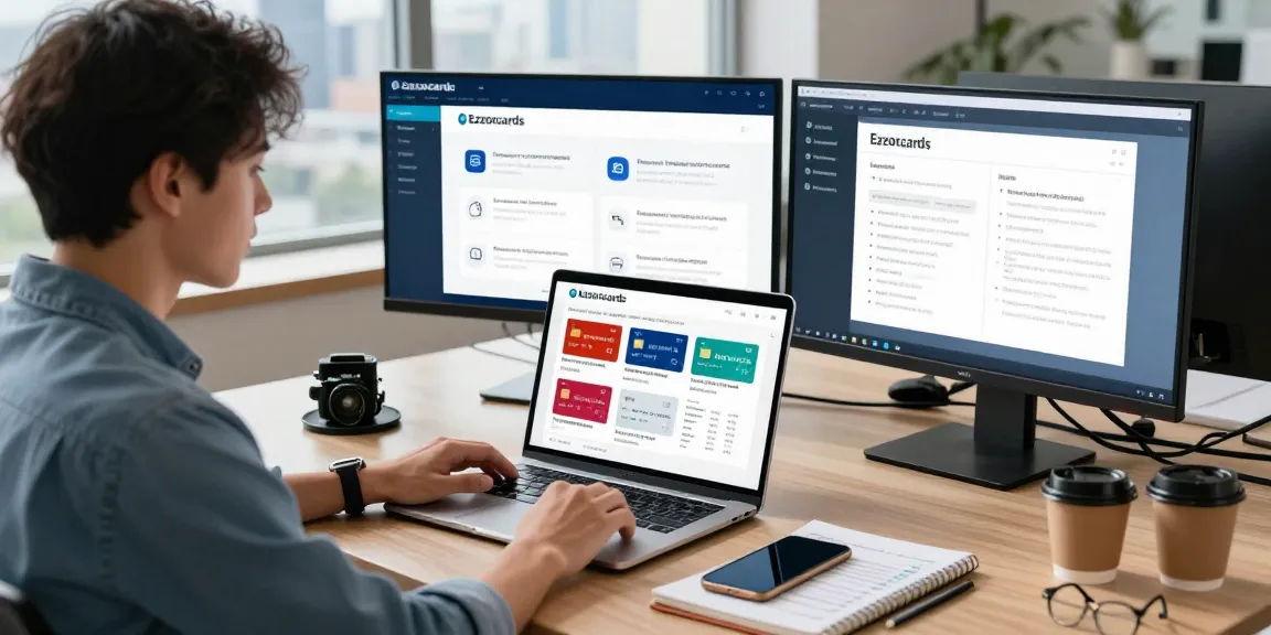 Ezzocards virtual prepaid card options displayed on a modern workspace with a laptop and financial notes.