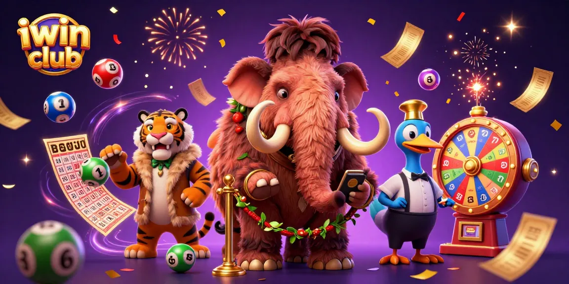 Join the excitement at iwin club with colorful elements of lottery games featuring lively characters.