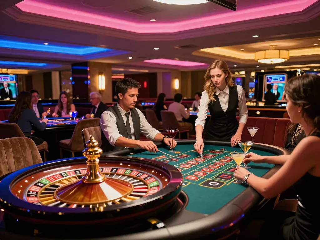 8day players enjoy a thrilling roulette experience in a luxurious casino atmosphere