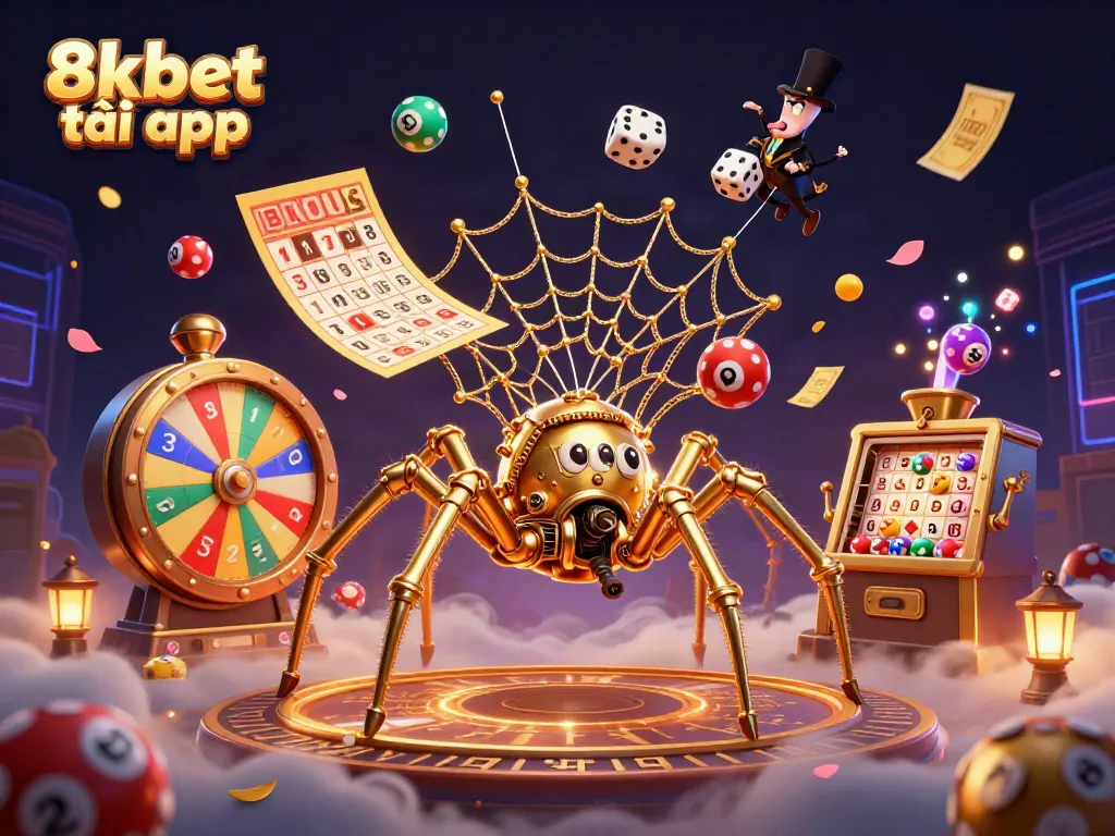 Spin and win with the vibrant scene showcasing 8xbet tải app, featuring animated game elements and dynamic energy.