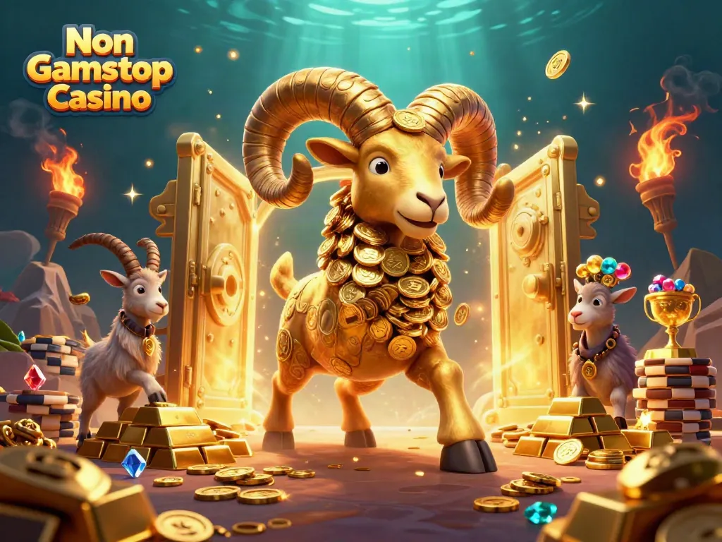 Engage with the thrill of a Non Gamstop Casino featuring golden elements and dynamic characters.