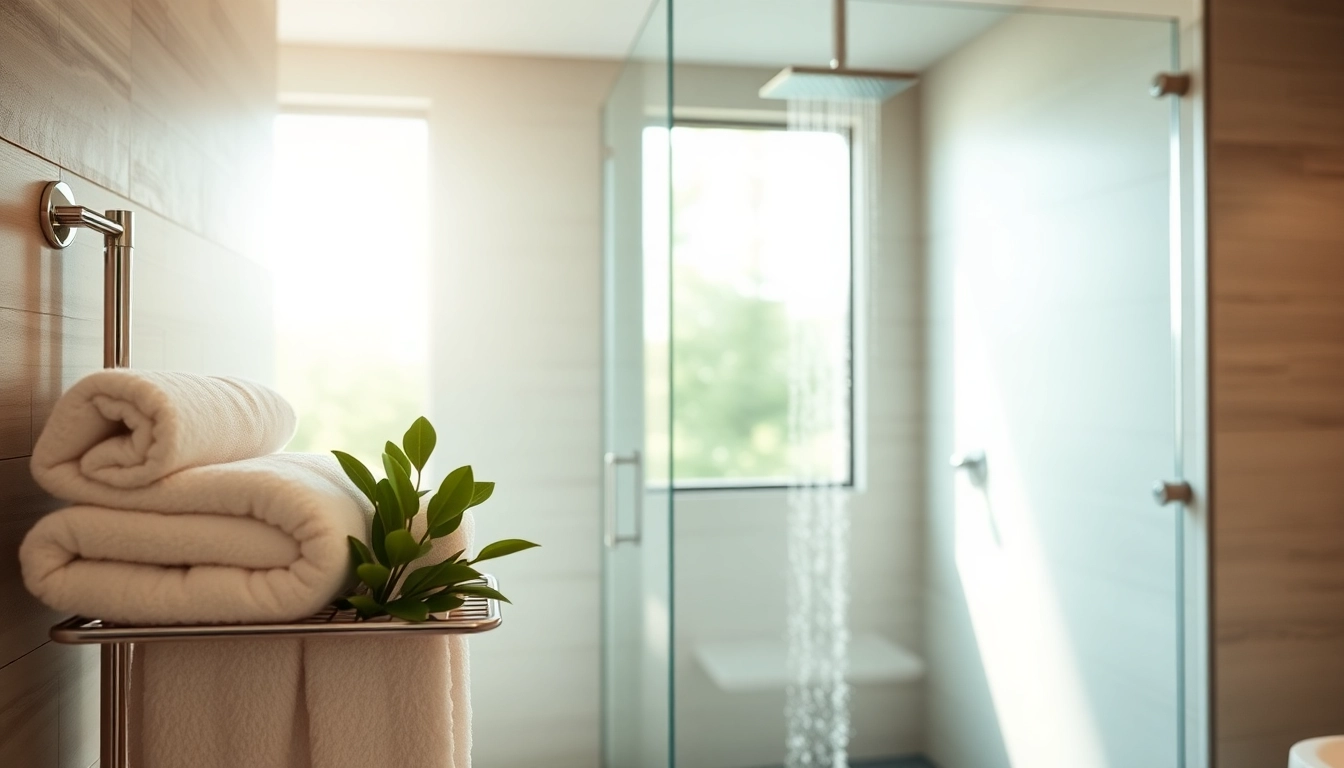 Experience elegant showers with a luxurious, modern design featuring plush towels and natural light.
