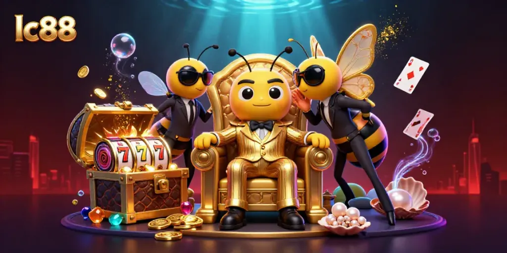 Experience the excitement of lc88 with a bumblebee mob boss in a vibrant casino scene.