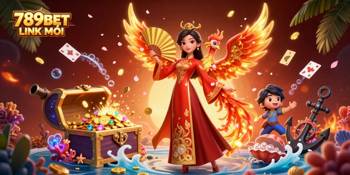 Experience the excitement at 789BET LINK MỚI with a vibrant 3D casino illustration showcasing gaming elements.