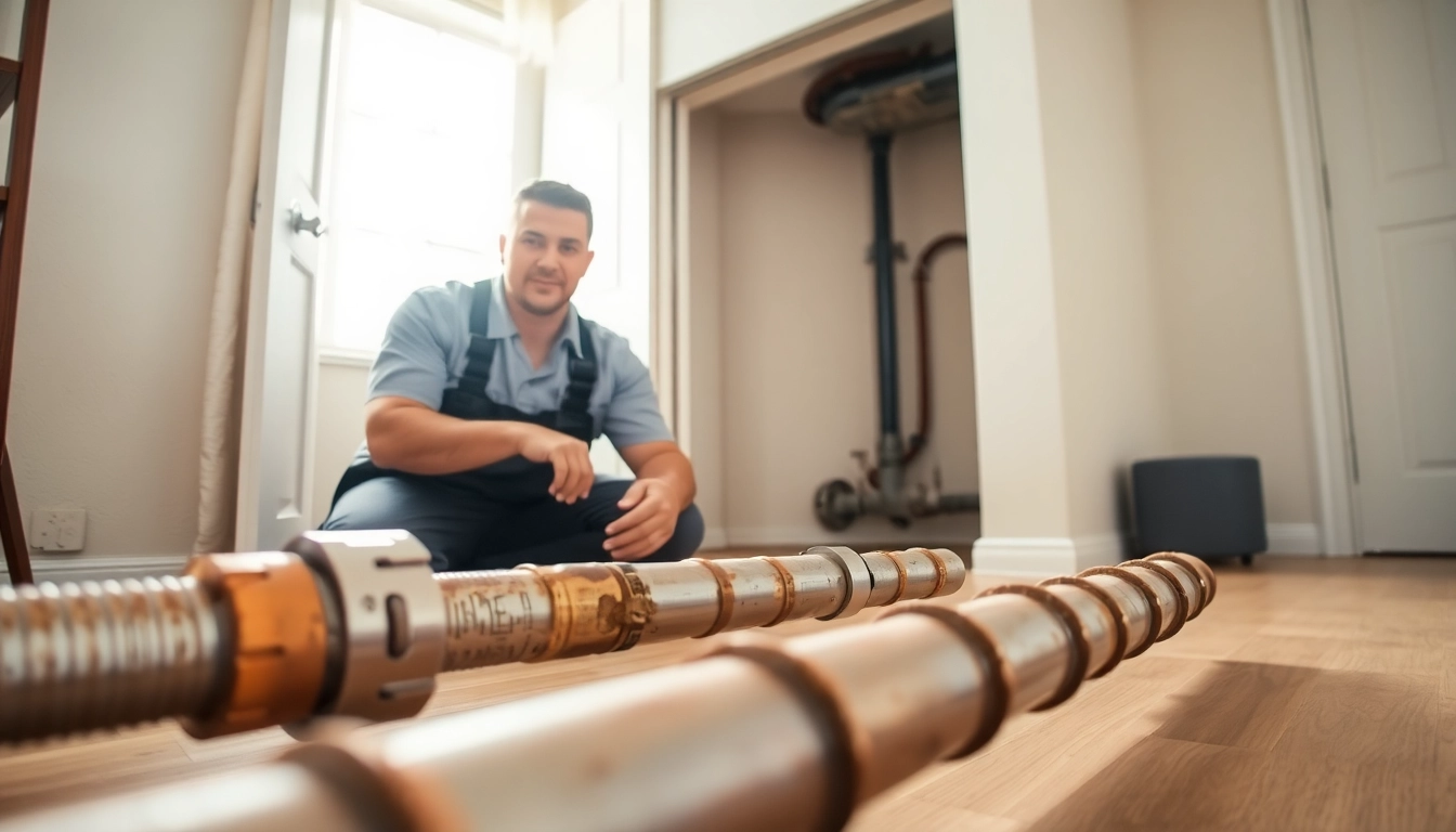 View of a plumber performing whole house repiping services Tampa in a residential setting.