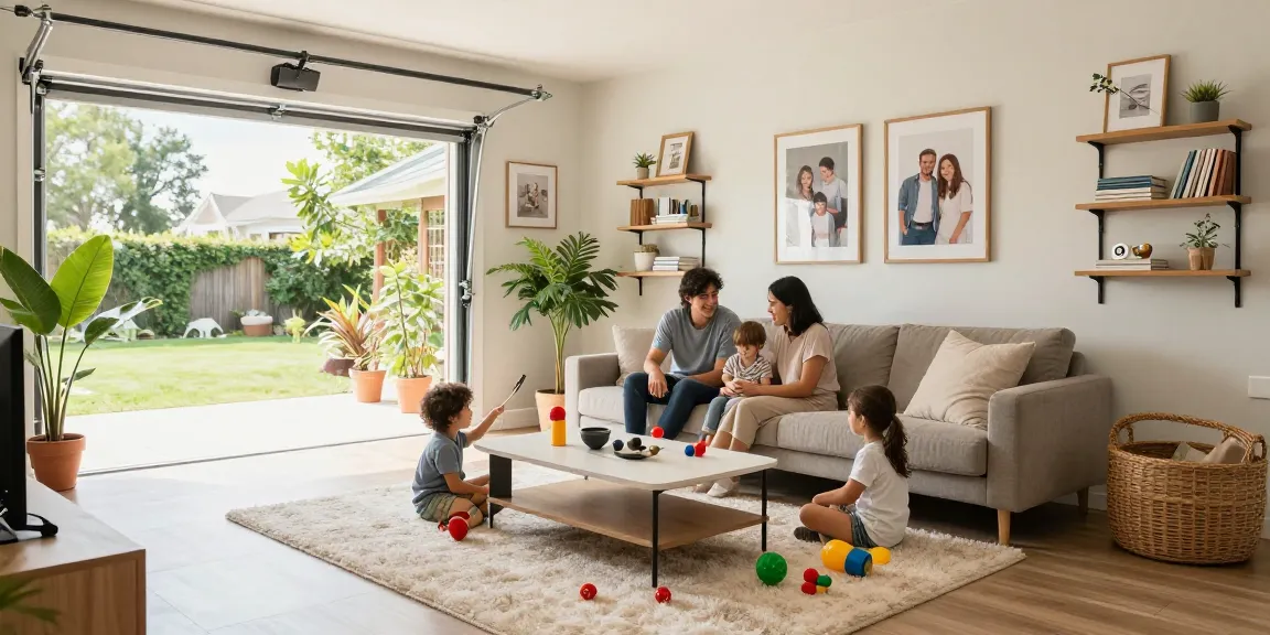 Transform your space with a garage conversion specialist near me, showcasing a cozy living room from a converted garage.