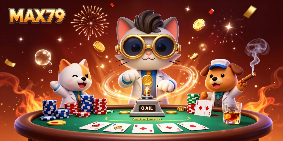 Engage with the thrilling world of MAX79, featuring an energetic casino scene and mad scientist cat.