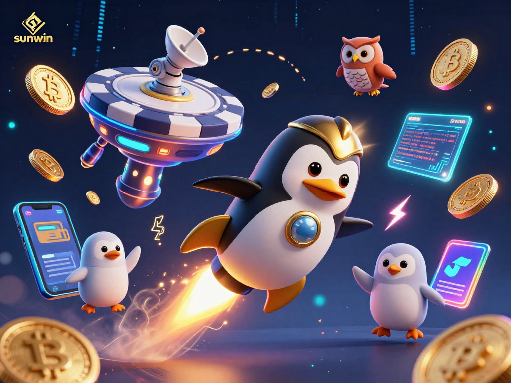 Engage in thrilling games at sunwin, where a golden penguin navigates a cosmic casino.