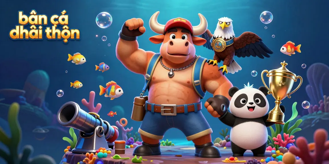 Engage in bắn cá đổi thưởng with dynamic 3D action, featuring vibrant marine life and playful characters.
