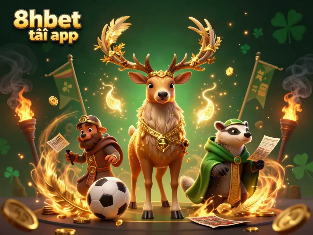 Engage with the thrilling 8xbet tải app experience featuring a Celtic druid stag and sports betting elements.