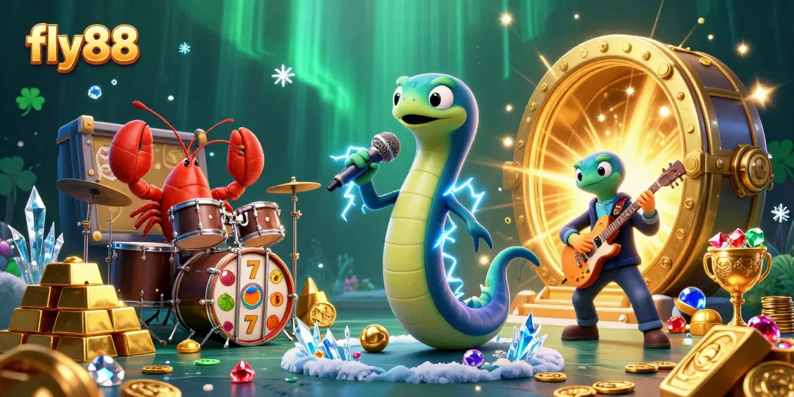 Engage with fly88's vibrant underwater casino scene featuring a DJ eel and band, enhancing gambler experience.