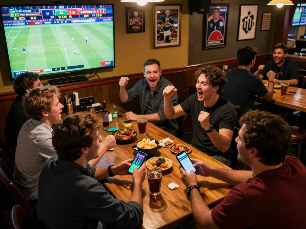 Enthusiastic sports bettors strategizing with the tin soi kèo app while watching a live game.