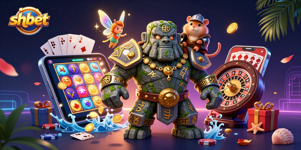 Spin vibrant slot games at shbet, surrounded by magical characters and sparkling casino elements.