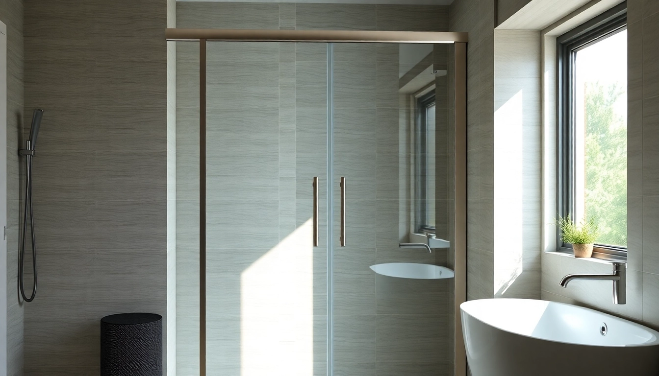Explore elegant shower doors in a modern bathroom with sleek design and natural light.