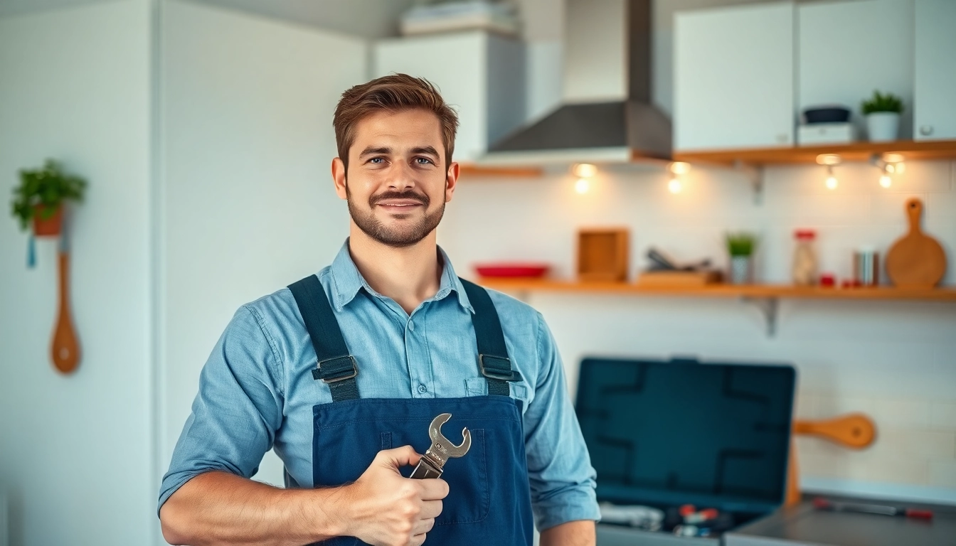 Skilled plumber near me demonstrating expertise in a modern kitchen setting.