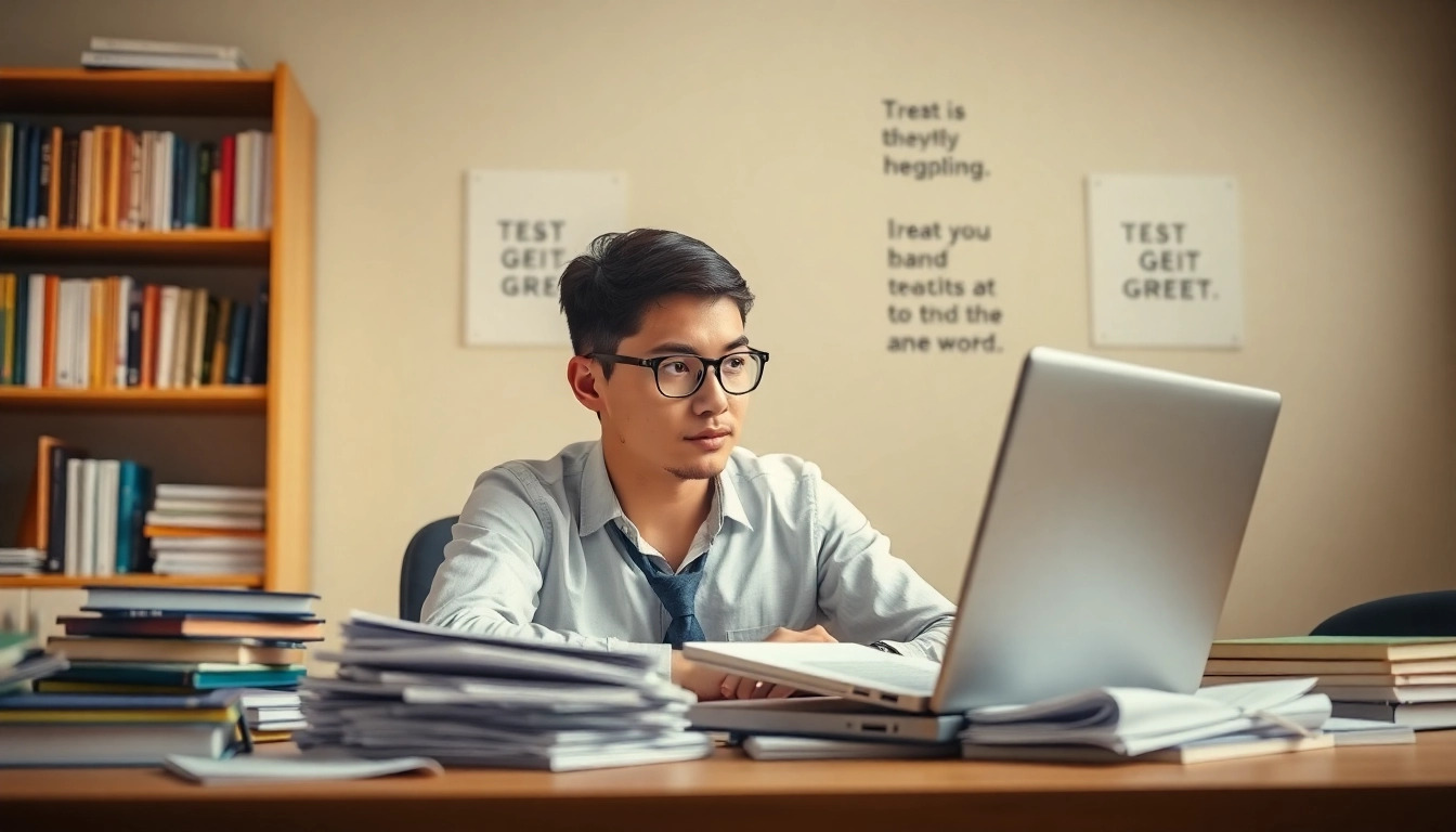 Pay someone to take GRE for me, focused student preparing for the exam at a desk.