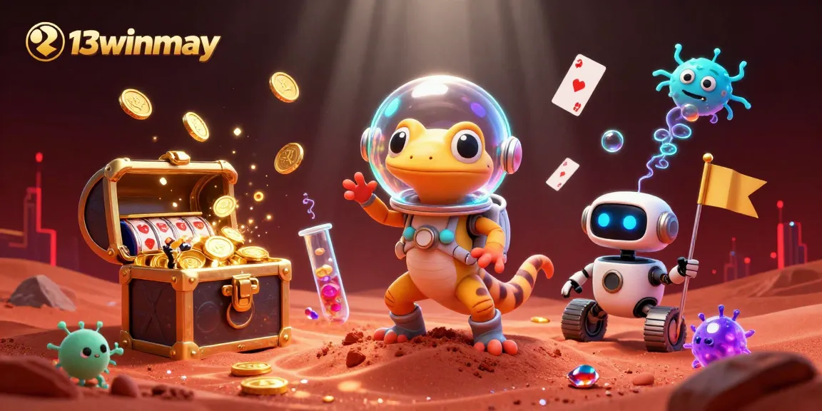 Engage in thrilling adventures at 13winmay's casino with a Martian gecko and alien cheerleaders.
