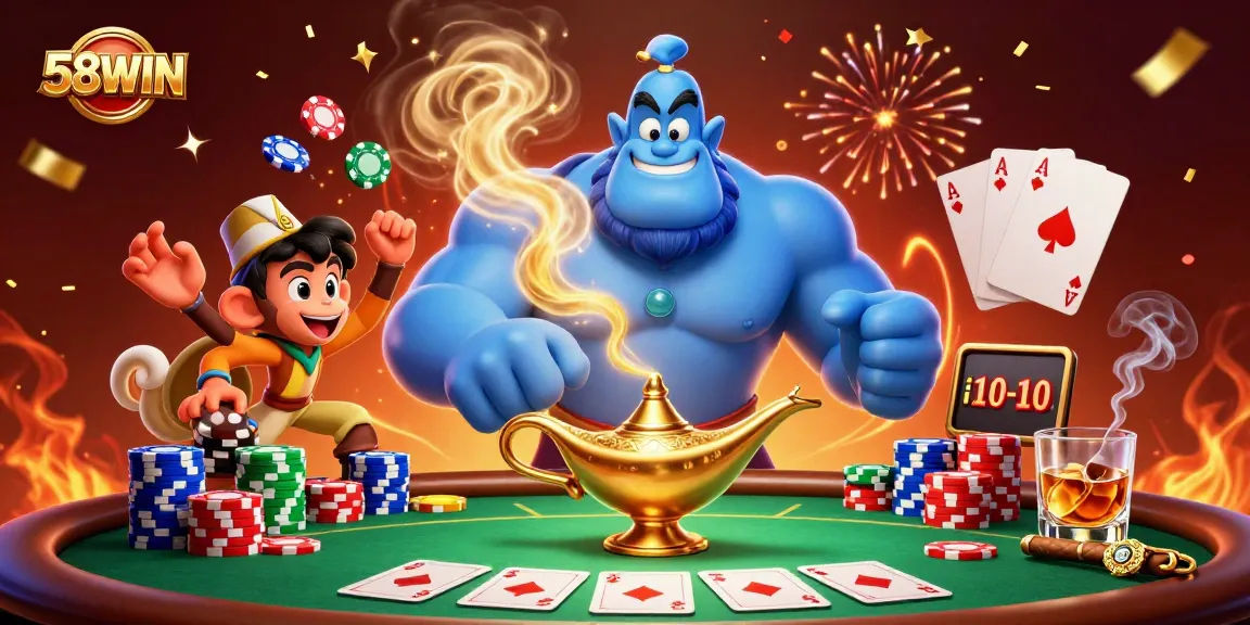Experience the thrill of winning at 58WIN with vibrant poker chips and colorful table games.