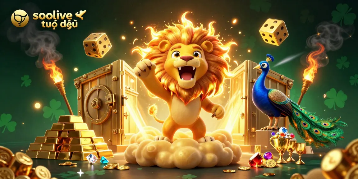 Soclive trực tiếp showcases thrilling soccer action with a vibrant, 3D casino-themed scene bursting with energy.
