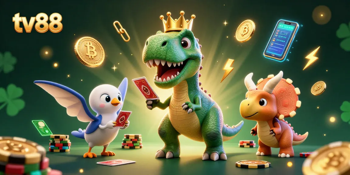 Engage in thrilling casino fun with tv88's vibrant 3D illustration featuring animated characters.