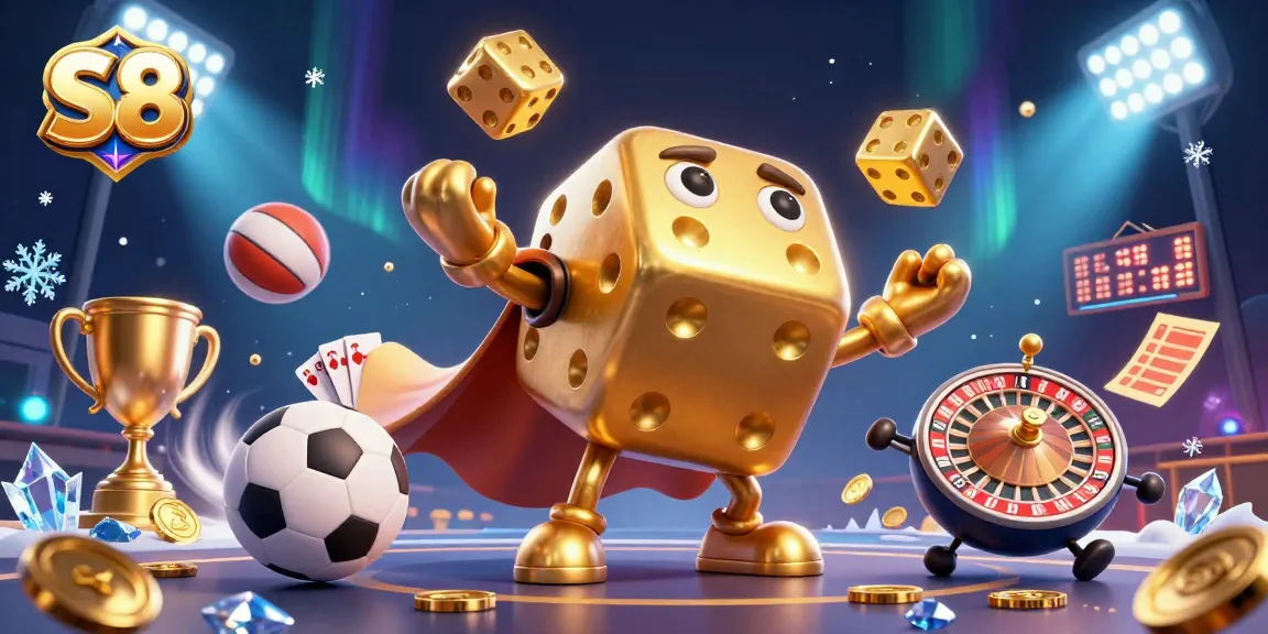S8 enhances the gaming experience with dazzling golden dice and sports elements in an action-packed illustration.