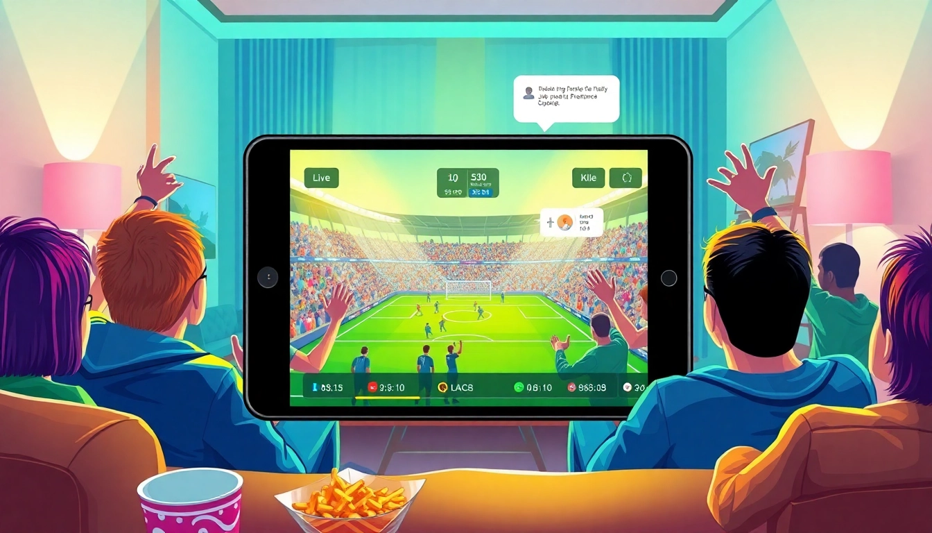 Fans engaging with high-quality football streaming on joemadfan.com, enjoying a vibrant match atmosphere.