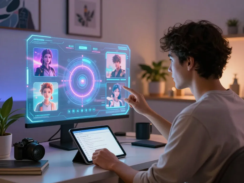 Engaging user in a cozy space using crush on ai to chat with virtual characters.