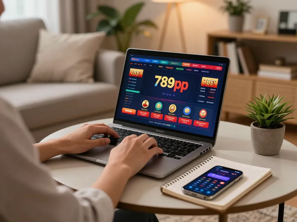 Engaging with 789pp casino app on laptop while reviewing betting strategies at home