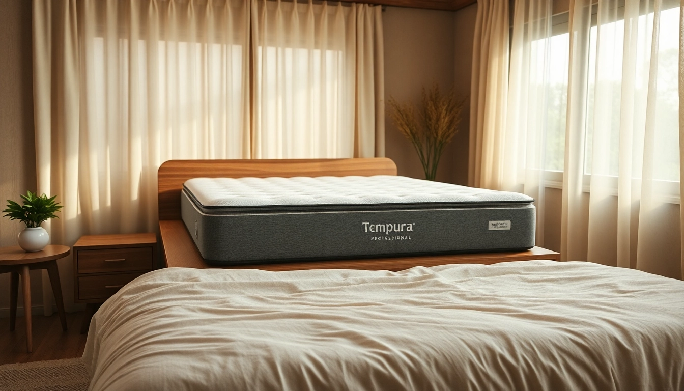 Experience the comfort of a Tempur-Pedic mattress in a serene bedroom setting.