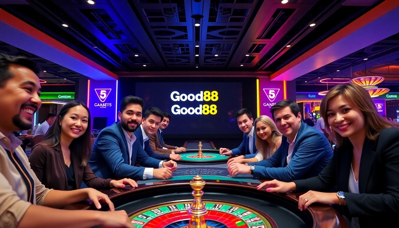 Experience the thrill of gaming at good88.hu.net with players enjoying exciting casino games in a vibrant setting.
