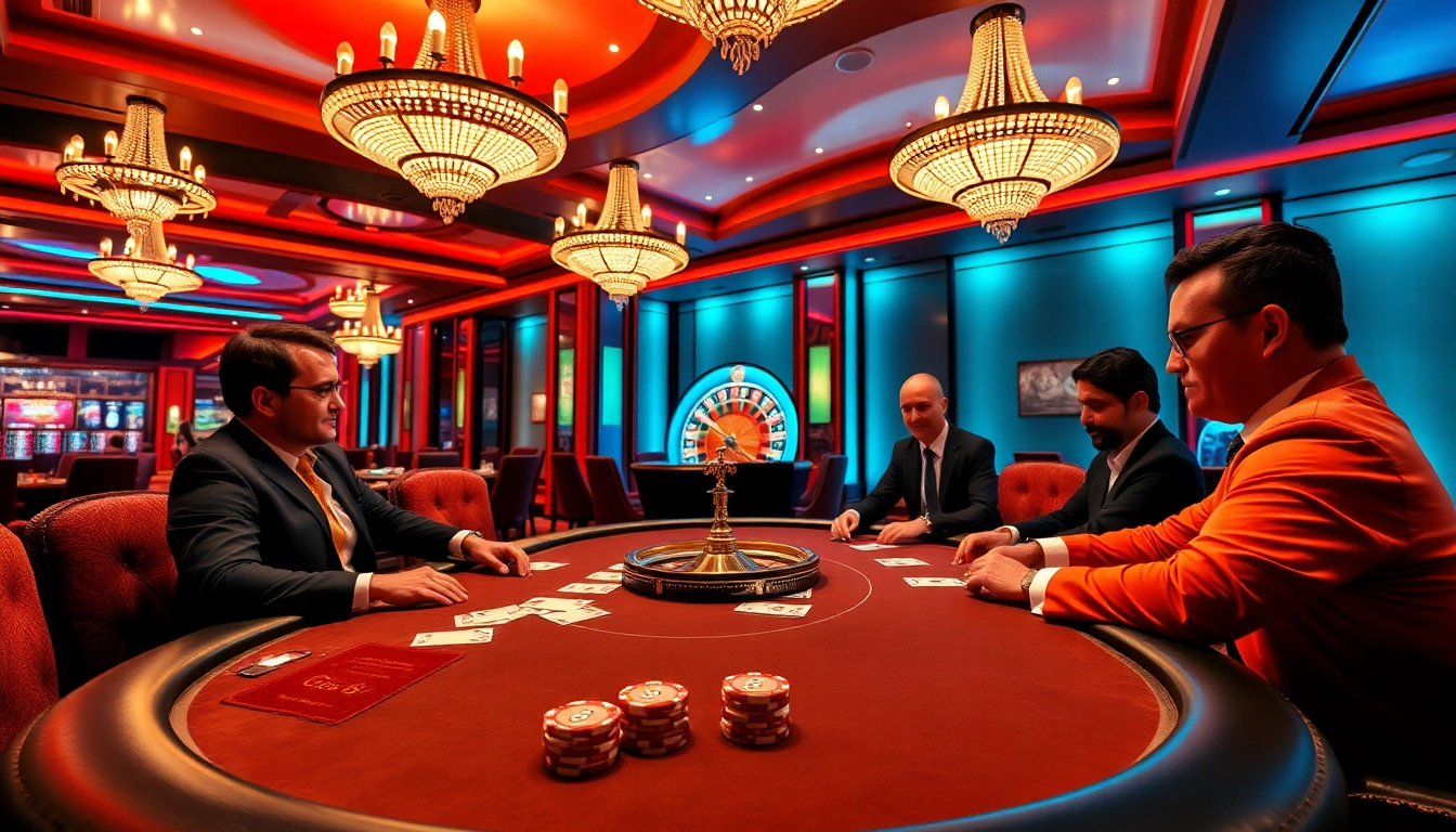 High-stakes poker scene at a casino featuring go 8 branded poker chips and professional players.