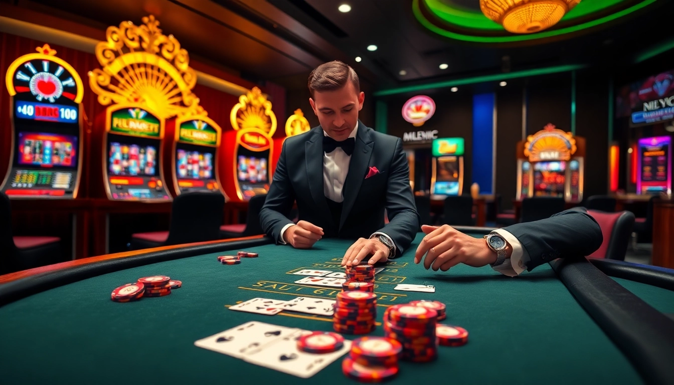 Experience high-stakes excitement at mb66.nyc with luxurious casino elements and vibrant gaming scenes.