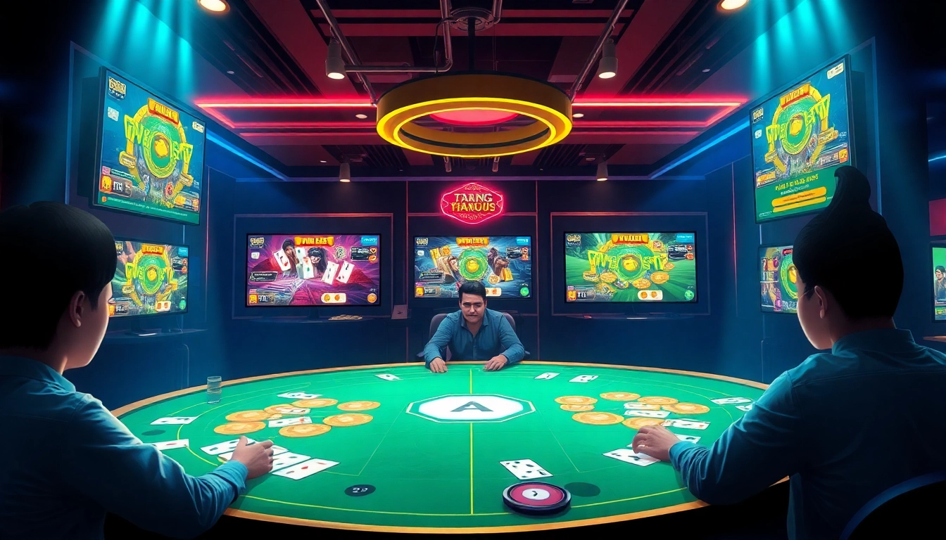 Exciting online gaming scene at gamebaidoithuong.com.vc featuring vibrant graphics and engaged players.