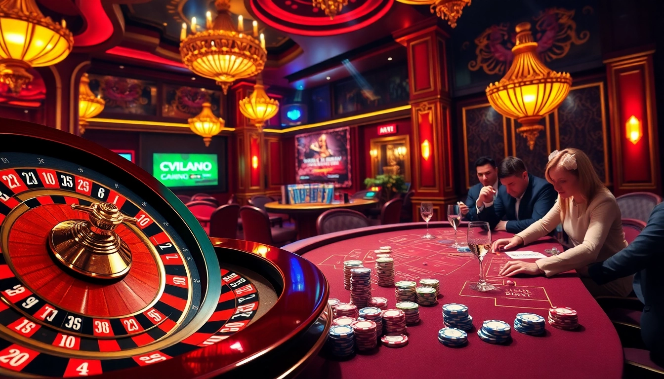 Players enjoying a dynamic casino experience at tg88, surrounded by casino tables and vibrant lights.