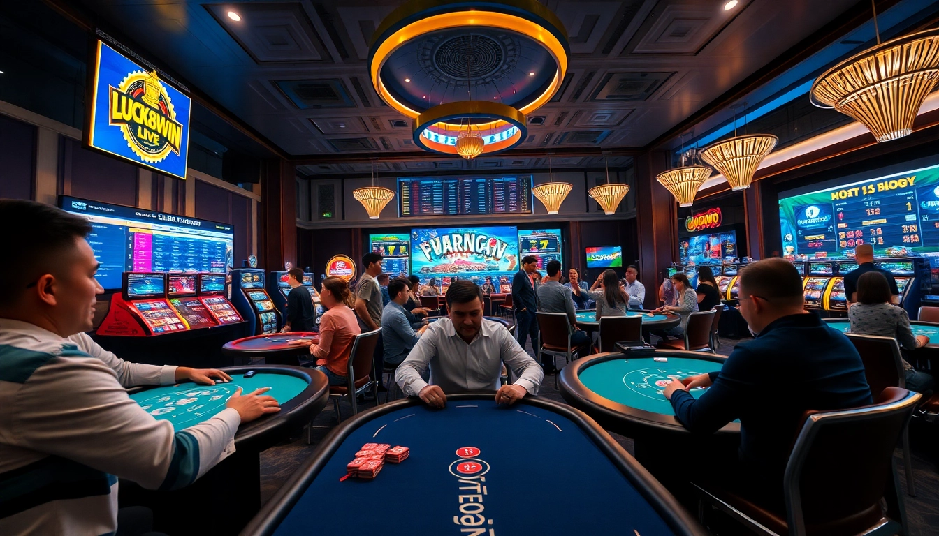 Experience online gaming excitement at luck8win.live with vibrant casino scenes and happy players.