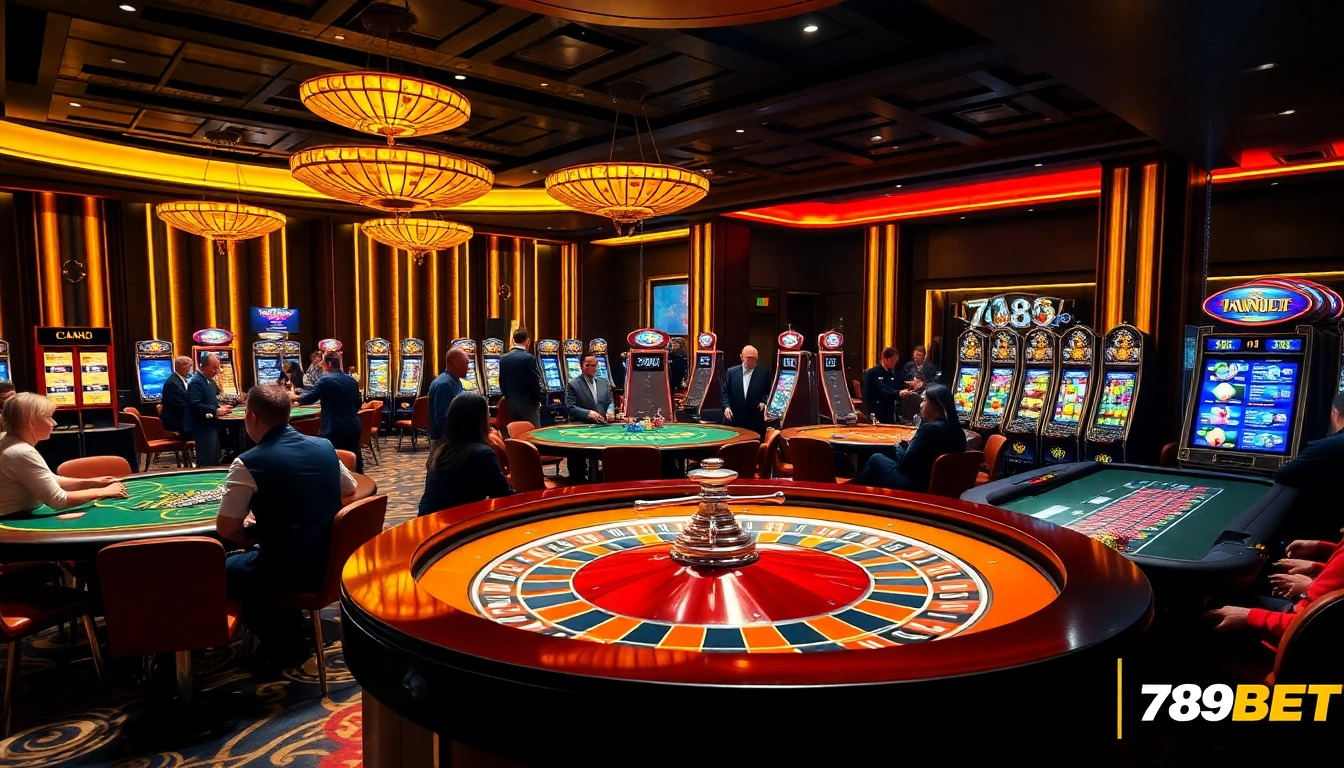 Engaged players thrill at the roulette table in 789BET's vibrant casino scene.