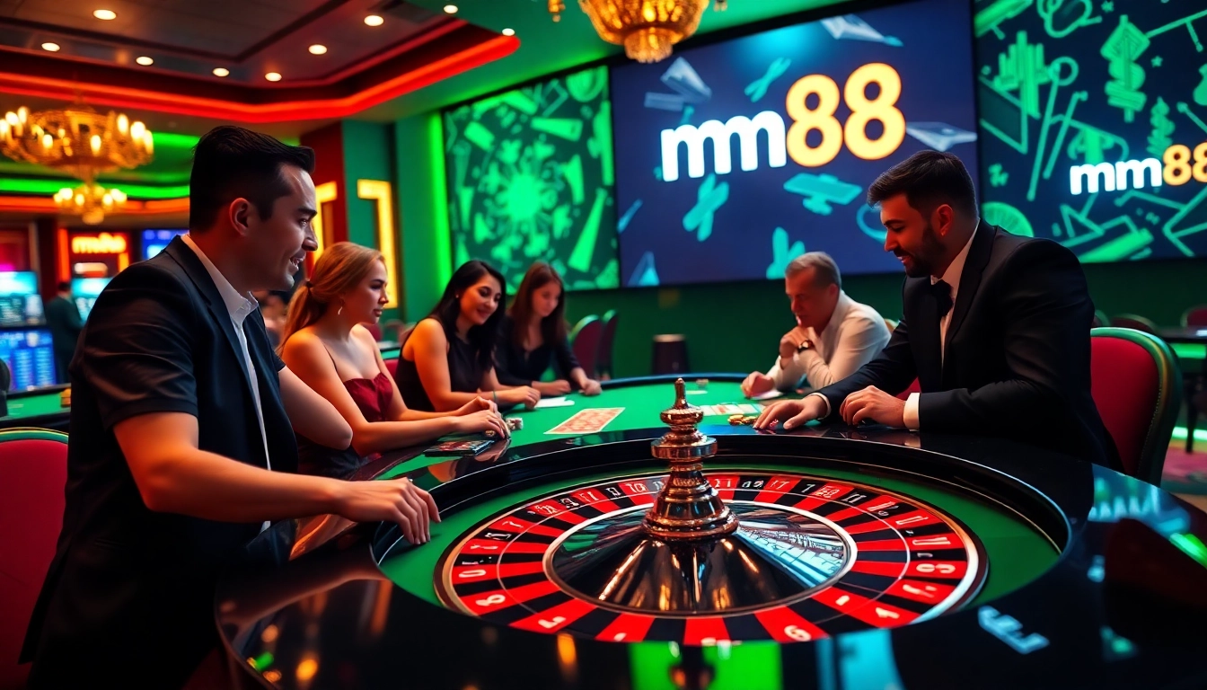 The excitement of high-stakes gambling at MM88 vin with players engaged at a roulette table.