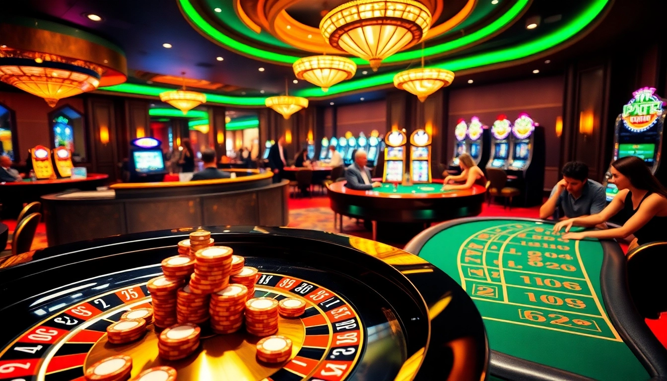 Players enjoying a dynamic gaming experience on a 58win1 platform with vibrant casino elements.