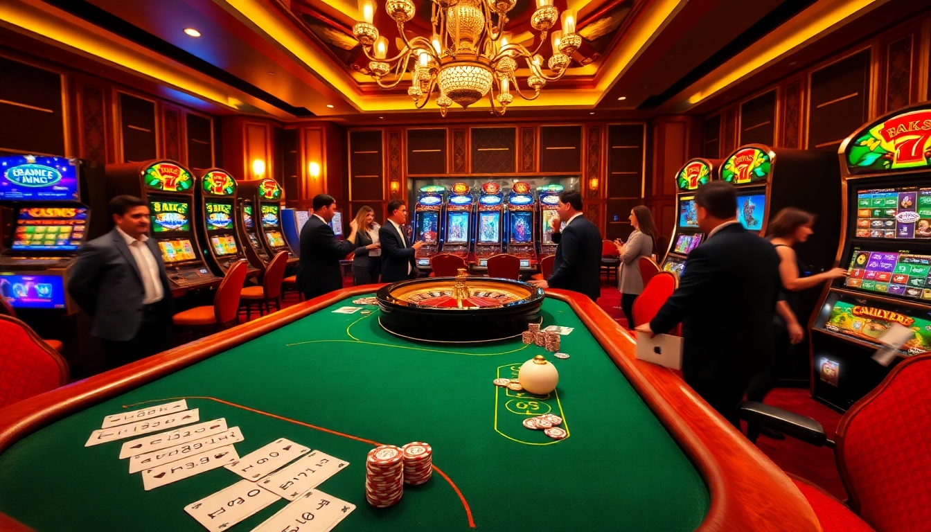 Players experiencing the thrill of gaming at 8DAY.COM casino with poker tables and roulette.