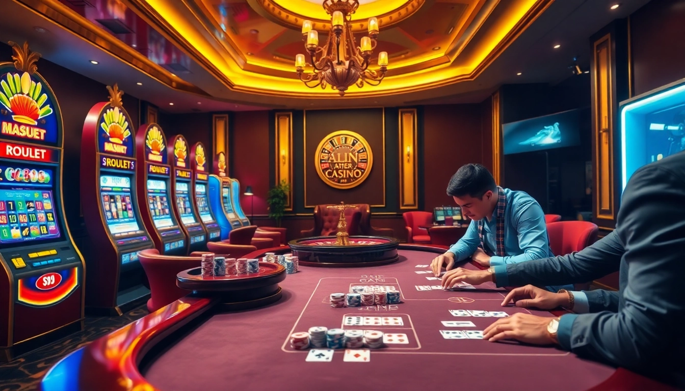 S8 offers an exciting poker game amidst luxurious casino tables and vibrant slot machines.