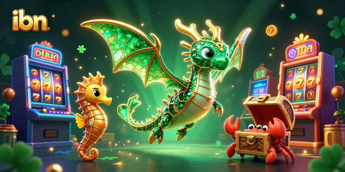 Engage in the world of online casinos with ibn, featuring a vibrant scene of a sea dragon surrounded by slot machines and game elements.