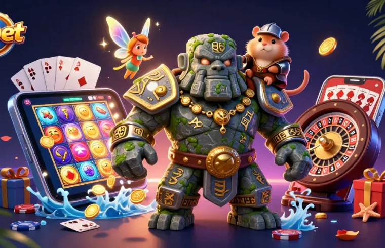 Spin vibrant slot games at shbet, surrounded by magical characters and sparkling casino elements.